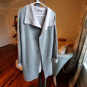 Italian Designer Chiaramente wool sweater jacket, grey and muted lavender